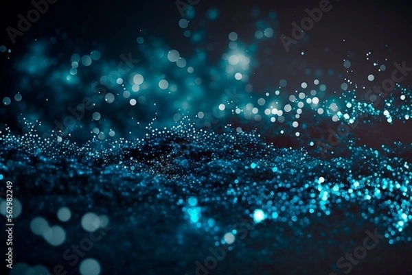 Fototapeta Defocused abstract blue lights background . bokeh lights. concept, Blue texture . Dark blue and silver glow particle abstract background. generative ai