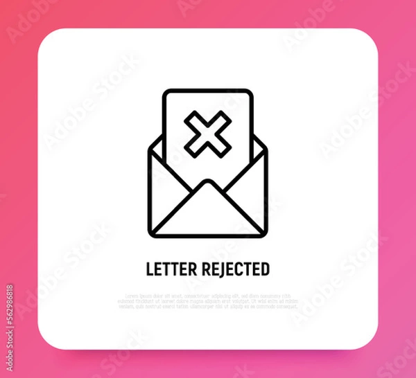 Fototapeta Rejected document. Opened envelope with cross mark. E-mail wasn't send. Thin line icon. Vector illustration.