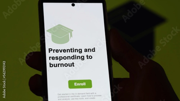 Fototapeta Preventing and responding to burnout program. A student enroll in courses to study, to learn a new skill and pass certification.