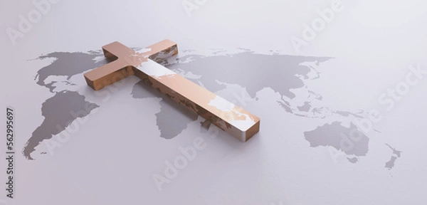 Obraz The holy cross of Jesus Christ, world map, global missions and evangelism
