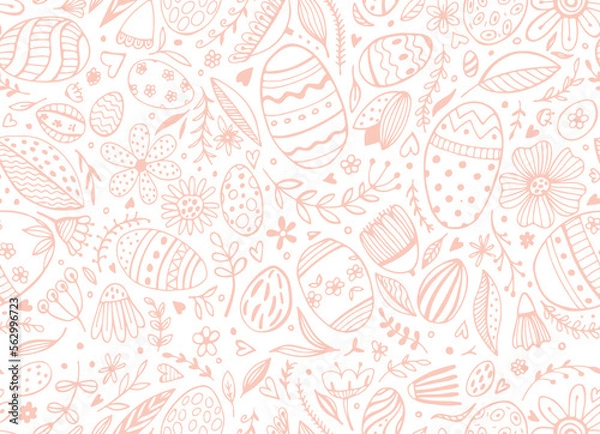 Fototapeta Vector seamless pattern from Easter eggs and flowers. Easter eggs. Traditional Easter ornament. Happy easter. Hand-drawn. Vector illustration.