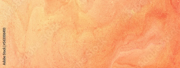 Fototapeta Abstract fluid art background coral colors. Liquid marble. Acrylic painting on canvas with orange shiny gradient.