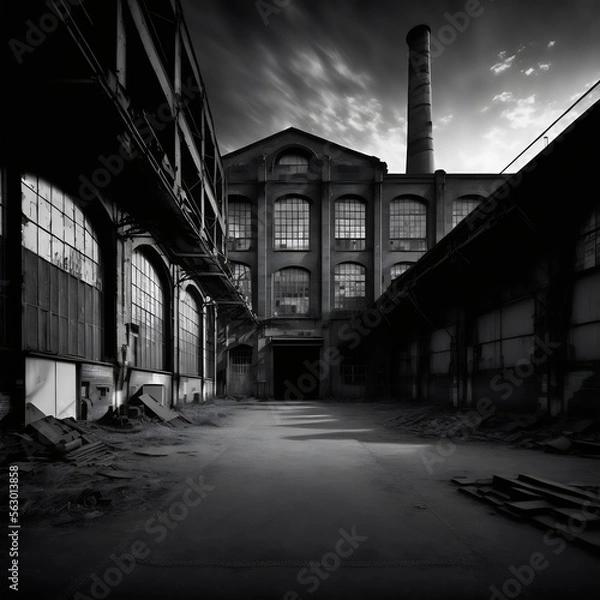 Fototapeta Empty abandoned factory industrial building created with AI