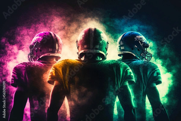 Fototapeta American football players. Colorful design. Generative ai.