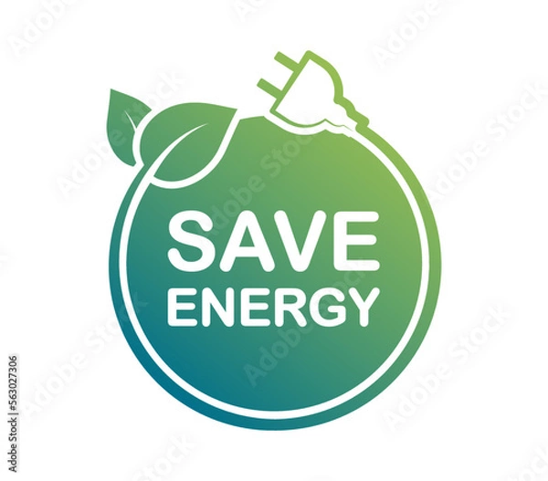 Obraz Save energy icon. Eco plug with leaf. Energy saving symbol. Vector