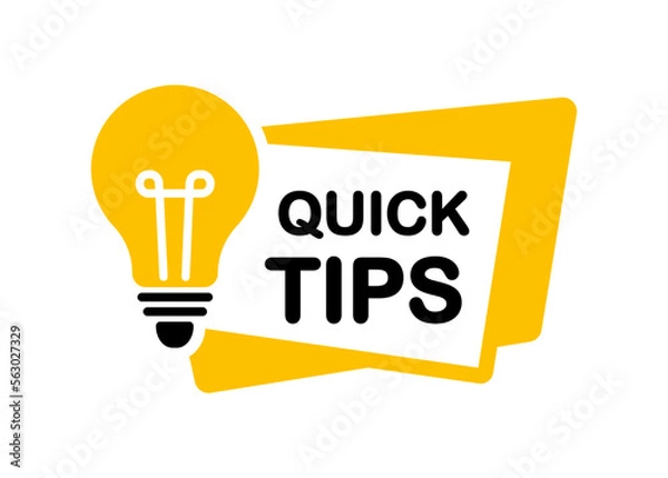 Obraz Quick tips icon. Quick tips logo with light bulb. Helpful and top tips badge. Vector