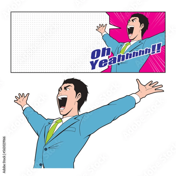 Obraz アメコミタッチの喜ぶビジネスマン