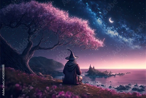 Fototapeta A wizard finally resting after a long day of battle. Generative AI
