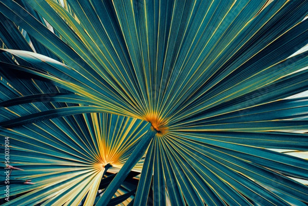 Obraz tropical palm leaf, abstract blue background