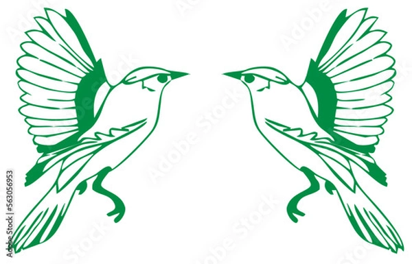 Fototapeta FLYING BIRDS TEXTILE PATTERN GREEN BACKGROUND