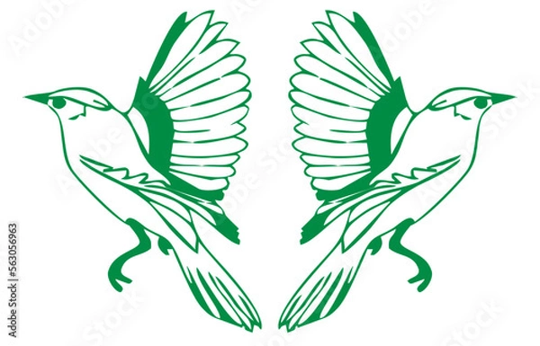 Obraz FLYING BIRDS TEXTILE PATTERN GREEN BACKGROUND