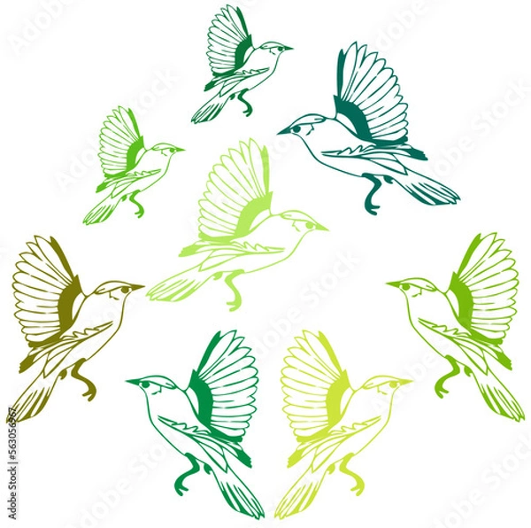 Obraz FLYING BIRDS TEXTILE PATTERN GREEN BACKGROUND