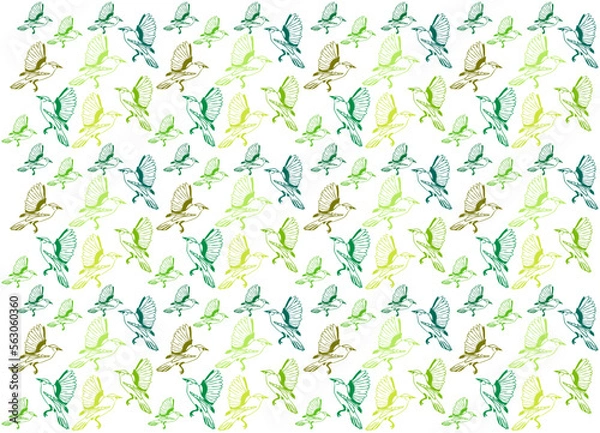 Fototapeta FLYING BIRDS TEXTILE PATTERN GREEN BACKGROUND
