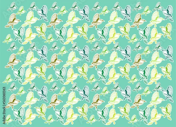 Fototapeta BIRDS LEAVES TEXTILE PATTERN GREEN BACKGROUND