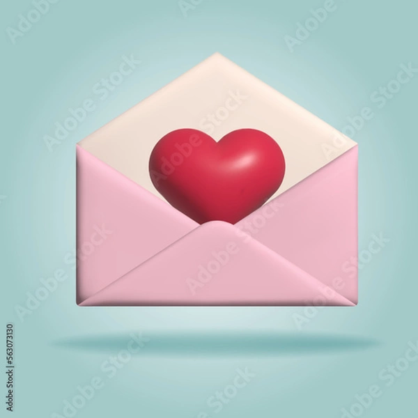 Obraz 3d vector mail letter with red heart.