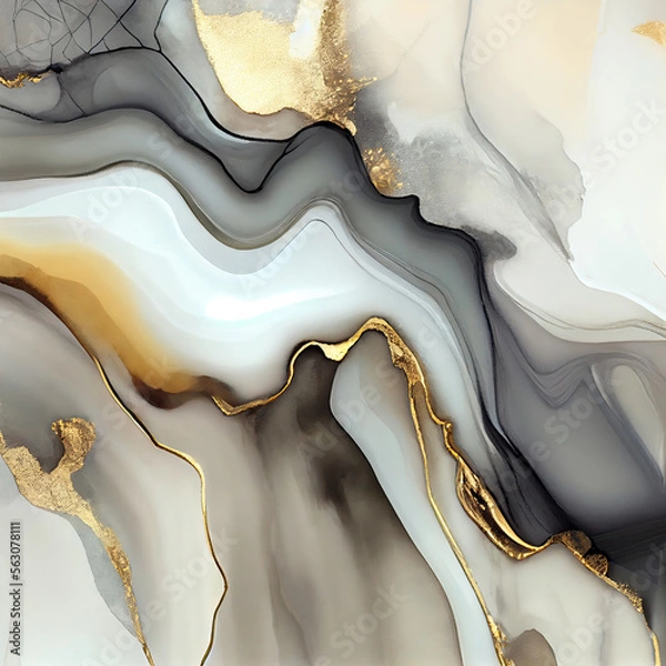 Obraz Luxury gold ink marble background. ai generative