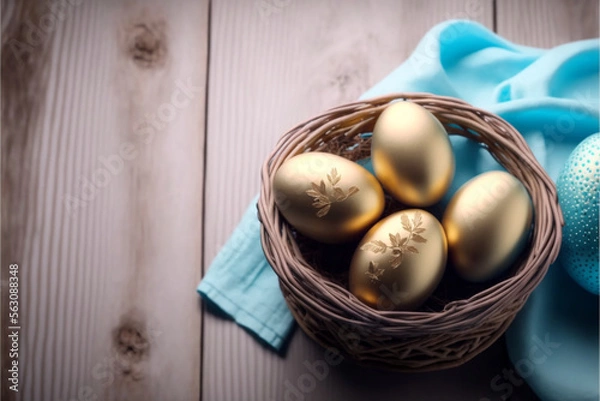 Fototapeta Golden egg in a nest, Easter, Generative AI