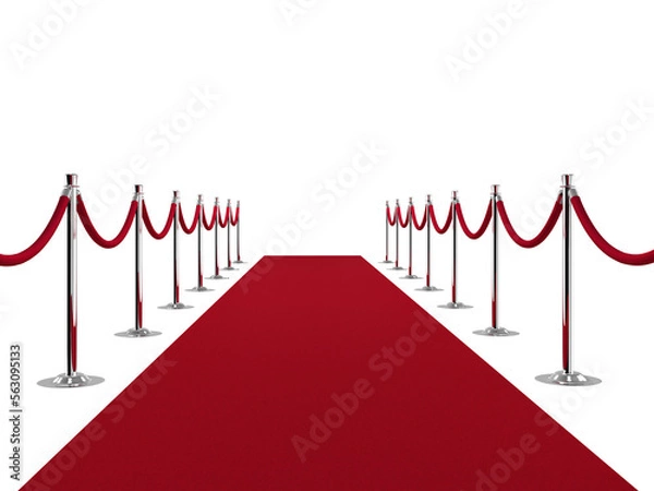 Fototapeta Red carpet isolated on white background. 3d illustration.