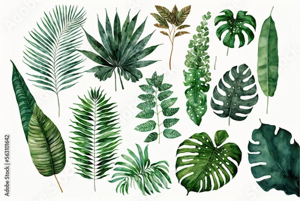 Obraz Tropical leaves and tropical plants set on white