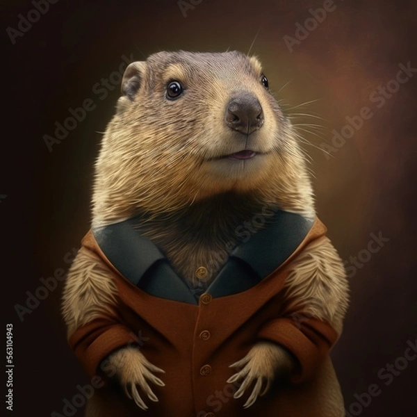 Fototapeta groundhog wearing a Y2K outfit design aesthetic illustration made with Generative AI
