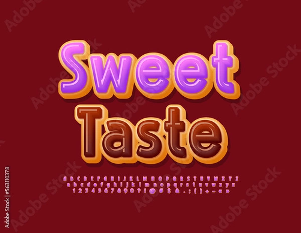 Obraz Vector advertising banner Sweet Taste. Violet glazed Font. Creative delicious Alphabet Letters and Numbers set.