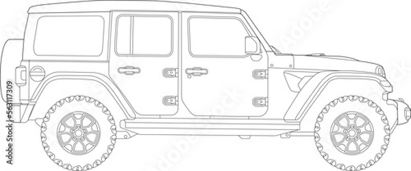 Fototapeta SUV Vector Template Wireframe Blueprint. Blank SUV Vehicle Template Side View