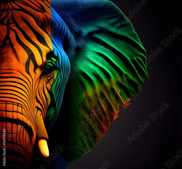 Fototapeta face of an elephant styled in the colors of Africa, generative ai