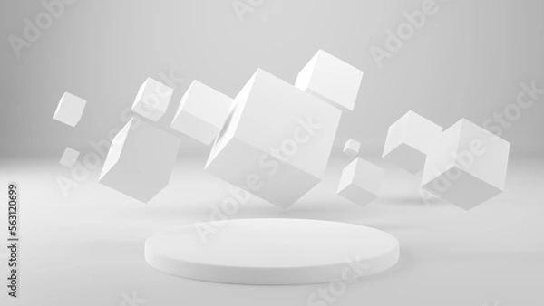 Obraz Abstract 3d rendering, background design with white cubes, geometric composition.