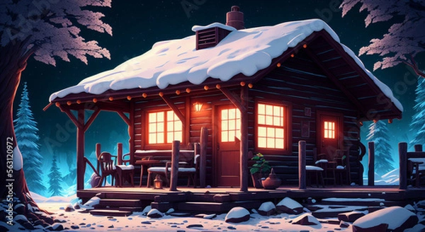 Fototapeta A Log Cabin in a florest [Ai Generated]