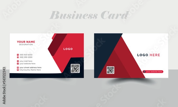 Fototapeta Modern business card, creative and clean business template, simple and clean red, black and white business card template.