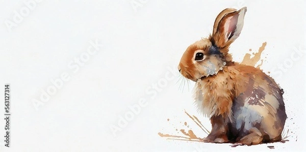 Fototapeta Watercolour background with rabbit, leaves and place for text. Illustration for Lunar Chinese New Year or for the Easter card and invitation, book and calendar with place foe text. AI generative