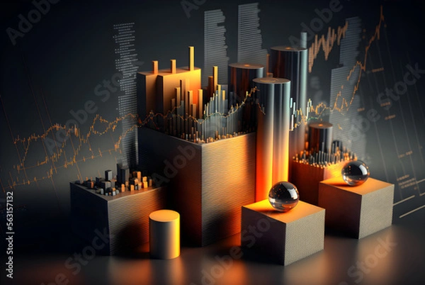Fototapeta 3D financial chart on a table with generative AI
