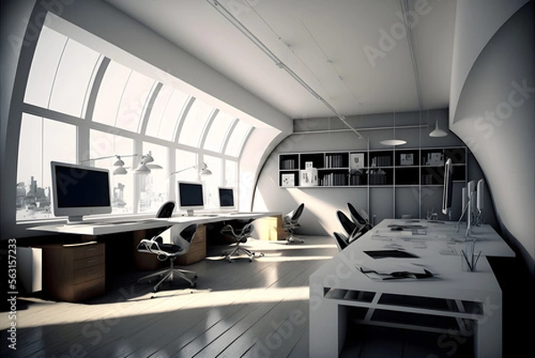 Fototapeta Empty modern business office with generative ai