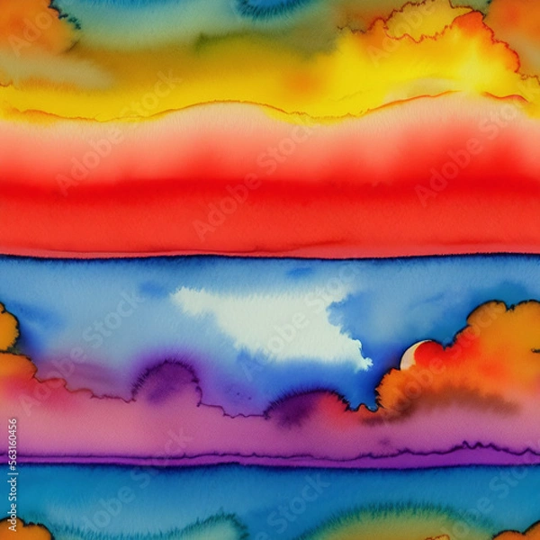 Fototapeta watercolor background with clouds, seamless pattern, ai generated