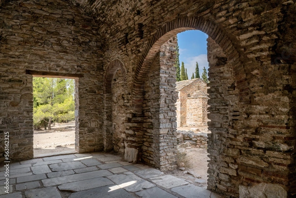 Fototapeta Ayios Marcos temple or Fragomonastiro is a three aisled early Christian basilica with a narthex located at the archaeological site of Taxiarches Hill in Kaisariani district, Athens, Greece, inside