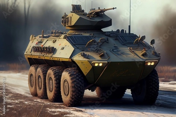 Fototapeta BTR-90,  Russian amphibious infantry fighting vehicle. Created with Generative AI technology.