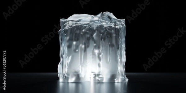Fototapeta Melting ice cube closeup on black background. 3D rendering illustration.