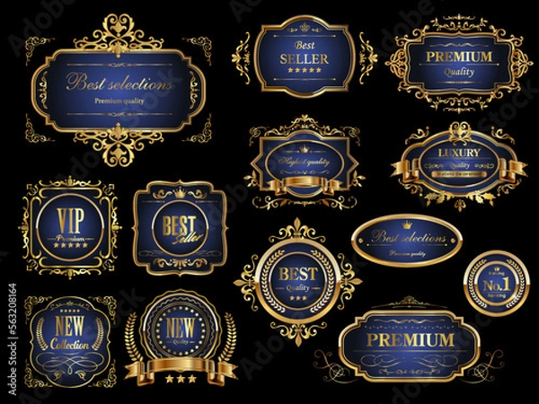 Fototapeta タイトル : 高級感のあるビンテージアイコンセット（青系）