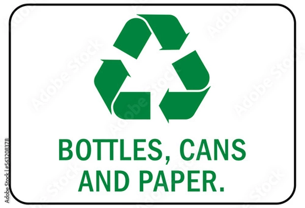 Fototapeta  Recycle sign and labels bottle cans and paper