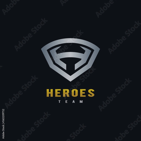 Fototapeta initial letter H in a shield for heroes icon logo design