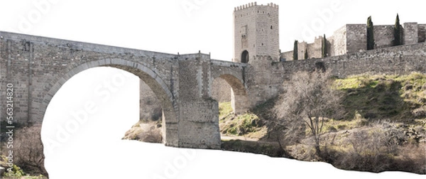 Obraz Isolated PNG cutout of a medieval bridge leading to a huge gate on a transparent background, ideal for photobashing, matte-painting, concept art