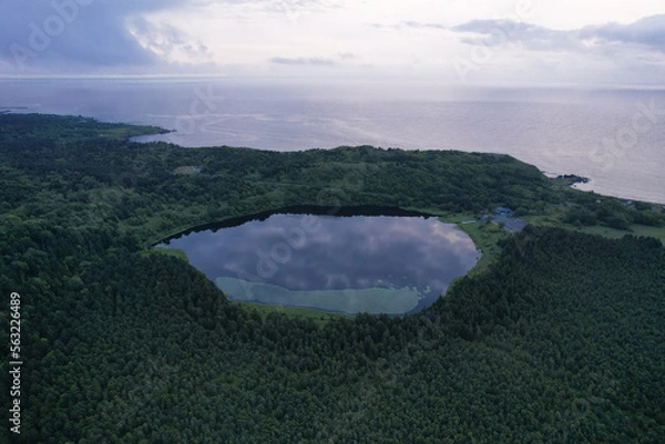 Obraz Aerial view of lake near sea in Rishiri Island, Hokkaido Japan