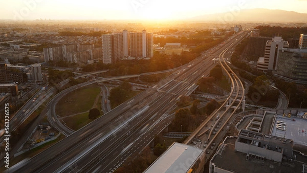 Obraz Highway interchange in Osaka city Japan at sunset