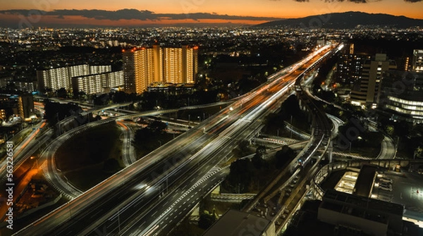 Obraz Highway interchange in Osaka city Japan at sunset