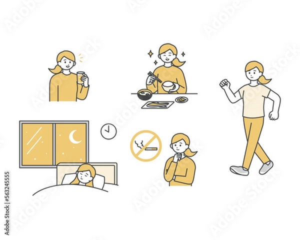 Fototapeta 生活習慣を予防する習慣のイメージイラスト素材