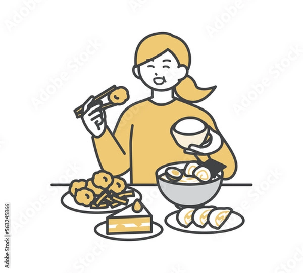 Obraz 暴飲暴食する女性のイラスト素材