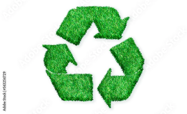 Fototapeta Icono de reciclaje con forma de hierba en fondo transparente.