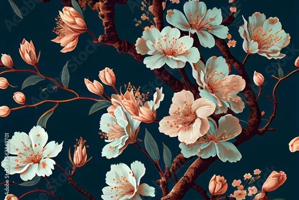 Fototapeta Floral apple blossom tree branches, Generative AI