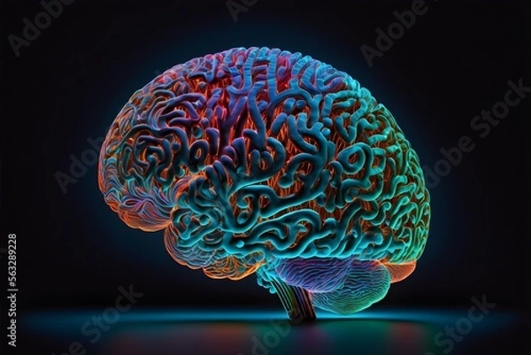 Fototapeta A neon-lit brain, generative ai