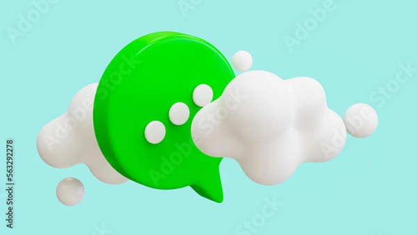 Obraz 3D render of message icon with cloud isolated on blue background.
